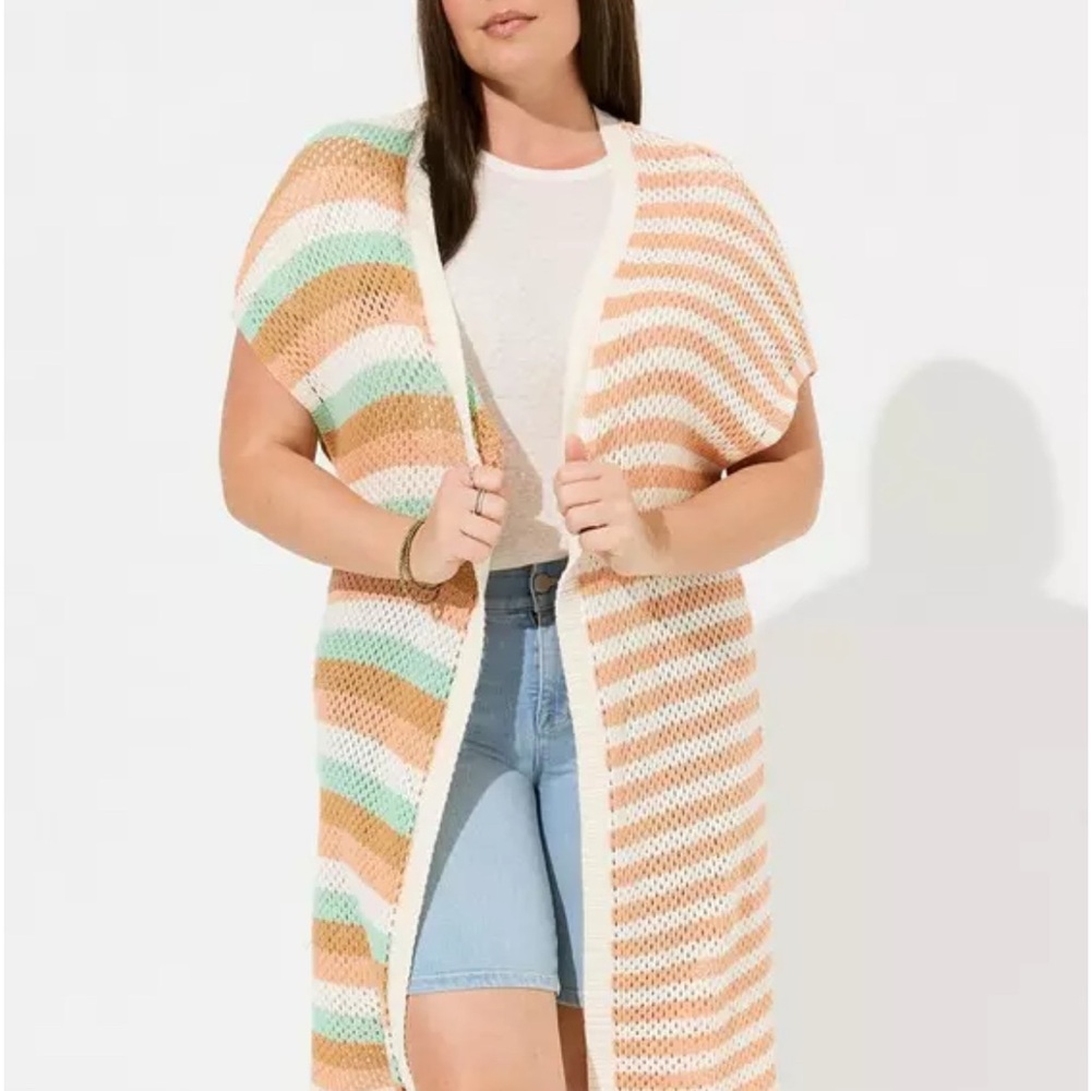 Torrid Striped Knit Duster Open Cardigan Sweater Size 1/2 - Picture 10 of 10